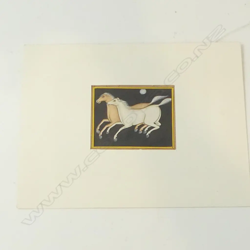 INDIAN MINIATURE PAINTING, 2 HORSES 55x65mm UNFRAMED Image 1++