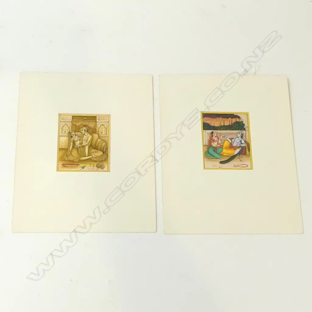 2 INDIAN RAJASTHANI MINIATURE PAINTINGS 65x50mm UNFRAMED Image 1++