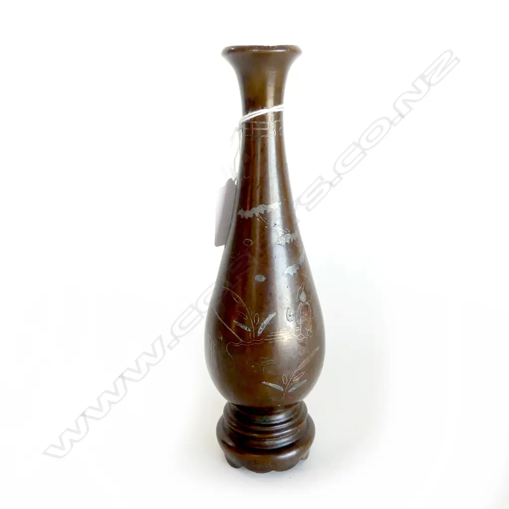 RTV MEIJI JAPANESE BRONZE SPECIMAN VASE SHIBAYAMA INLAID METALS H.205mm. Image 1++
