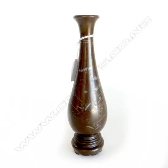 RTV MEIJI JAPANESE BRONZE SPECIMAN VASE SHIBAYAMA INLAID METALS H.205mm.