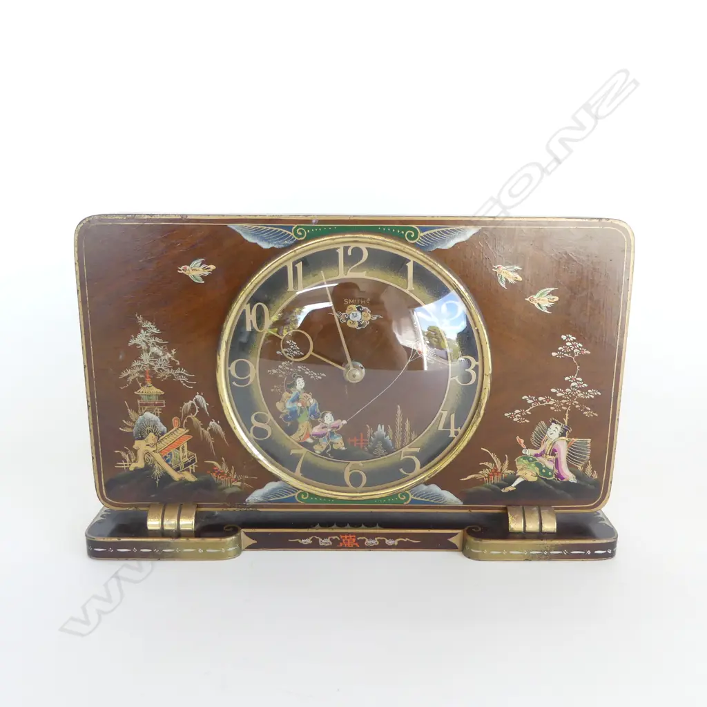 UNUSUAL MID CENTURY JAPANESE CLOCK IN THE MANNER OF C1900 ENAMEL WORK WITH IMAGES OF KITE FLYING ETC, WORKING. 270X60X18 Image 1++