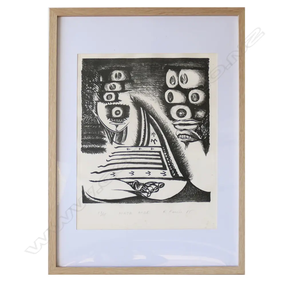 FATU FEU'U 'MATA MOE', SCREENPRINT 13/15, signed & dated 1985. 400 x 300mm, foxing, CONTEMP FRAME W PERSPEX Image 1++