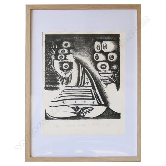 FATU FEU'U 'MATA MOE', SCREENPRINT 13/15, signed & dated 1985. 400 x 300mm, foxing, CONTEMP FRAME W PERSPEX