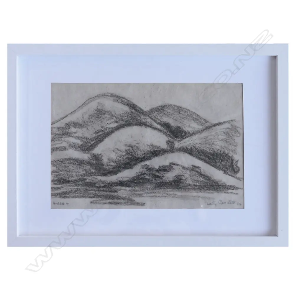 BETTY CURNOW 'HILLS 4', DRAWING, dated 1934. 200 x 300mm, CONTEMP FRAME W PERSPEX Image 1++