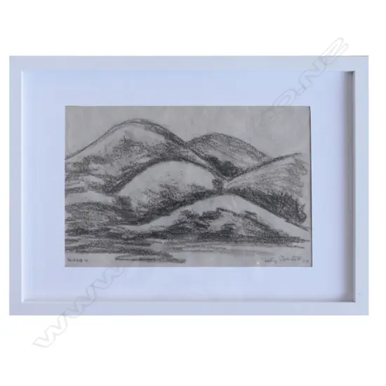 BETTY CURNOW 'HILLS 4', DRAWING, dated 1934. 200 x 300mm, CONTEMP FRAME W PERSPEX
