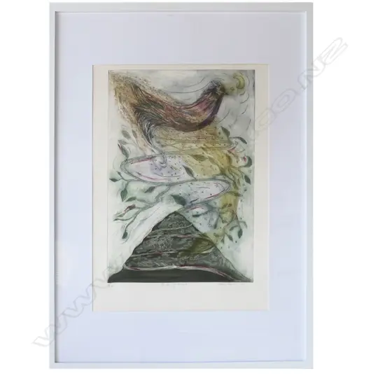 CHARO OQUET 'BIRD OF THE NIGHT', ETCHING 1/30, signed & dated 1986. 500 x 340mm, CONTEMP FRAME W PERSPEX