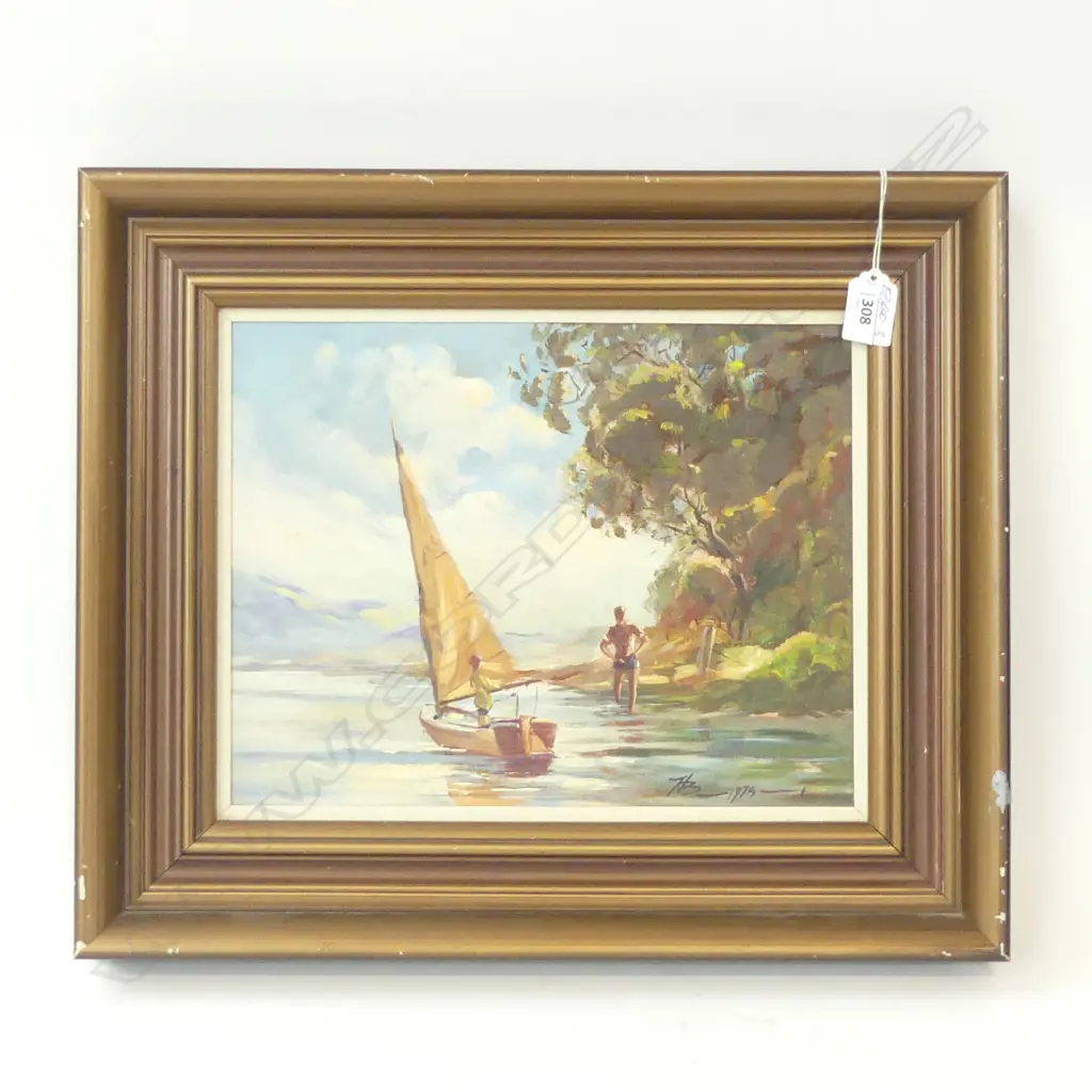HEINZ BOEHNKE OIL PAINTING 'SHORELINE LAKE KARAPIRO' signed & dated1975 235 x 305mm Image 1++