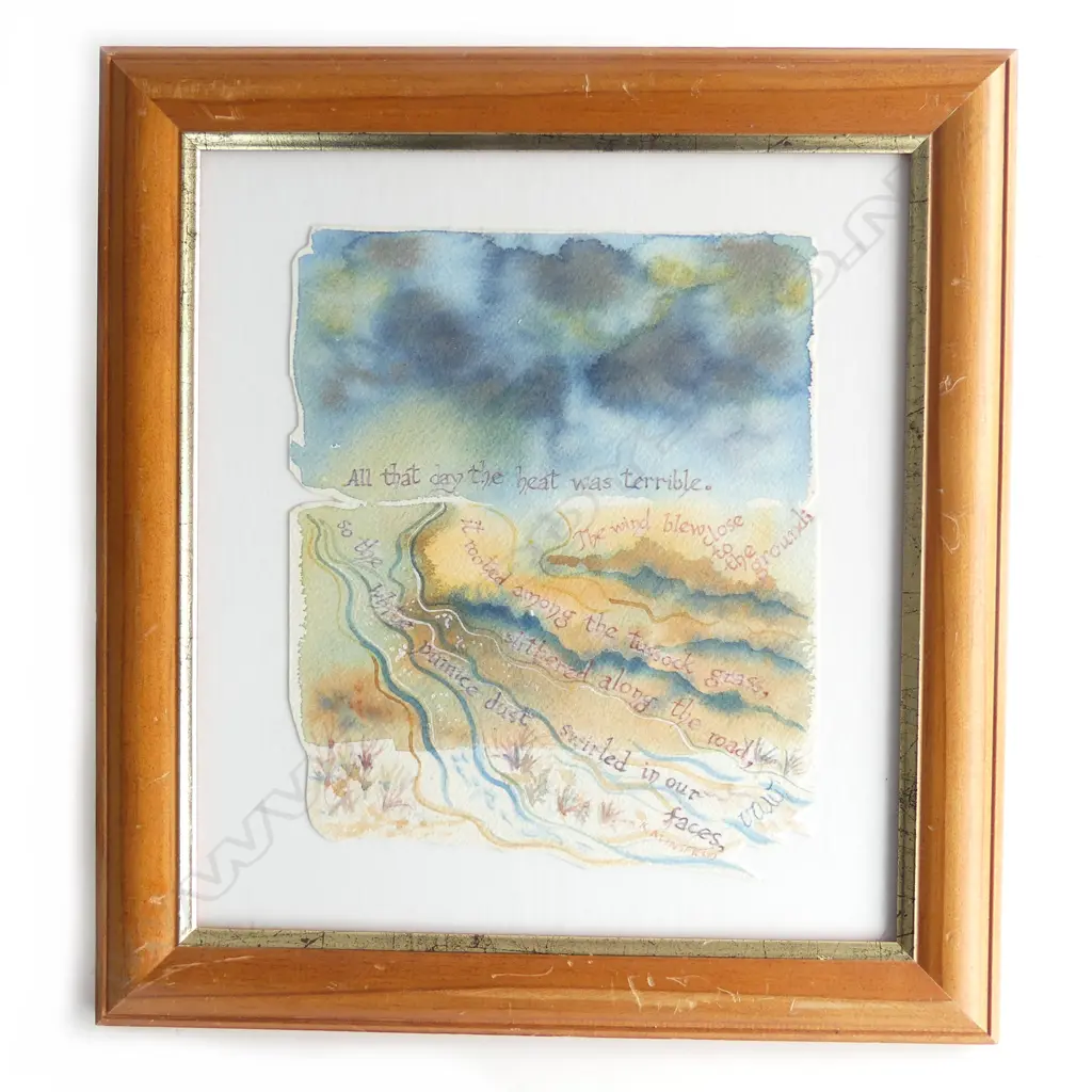 VAL WATTS WATER COLOUR 'DUSTY ROAD' WITH POEM BY KATHERINE MANSFIELD 190 x 160mm Image 1++