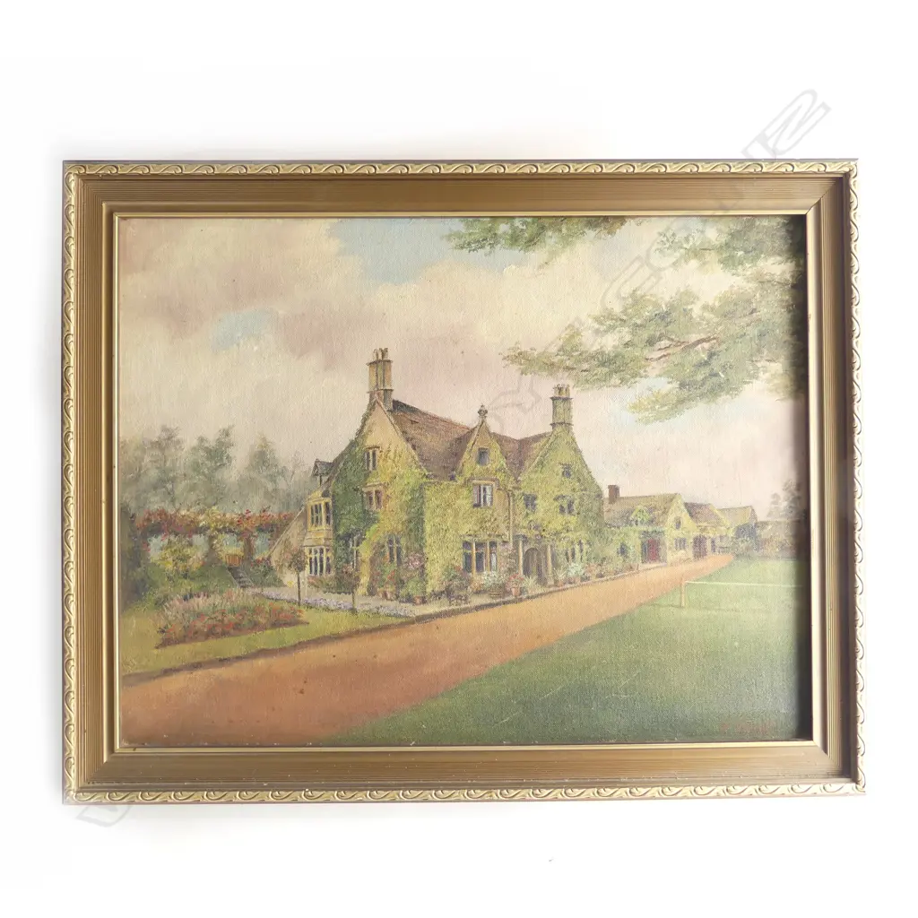 F WIPPELL ? early 20thC OIL ON CANVAS Historic House w tennis court 330 x 430mm Image 1++