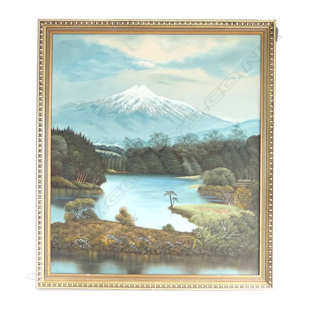 vintage OIL PAINTING BY FLETCHER Mt Taranaki Signed 580 x 505mm Image 1++