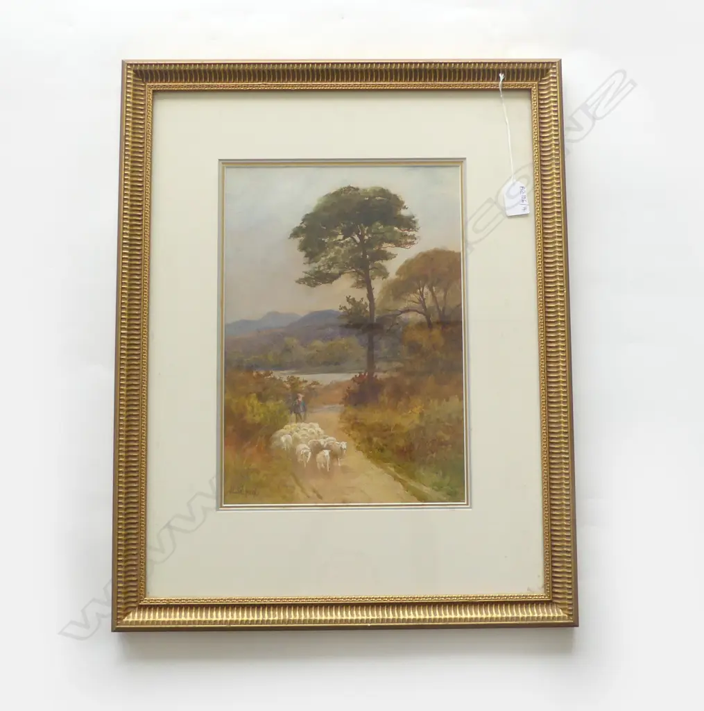 J. C. SALMON, FARMER WALKING SHEEP IN WOODED LANDSCAPE, WC 350x245mm Image 1++