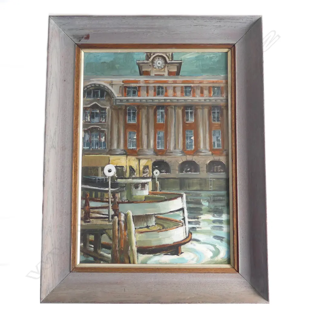 JOCYLYN DYE OIL ON BOARD 'FERRY BUILDINGS AUCKLAND' Image 1++
