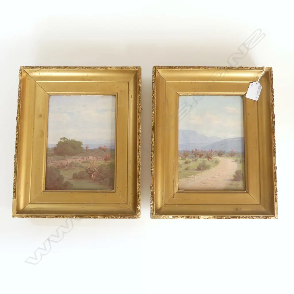 PR J. E. A. VOLSCHENK OILS, 'THE VELD' & 'A ROAD THRO' THE VELD' OIL ON BOARD, 1910 185x135mm Image 1++