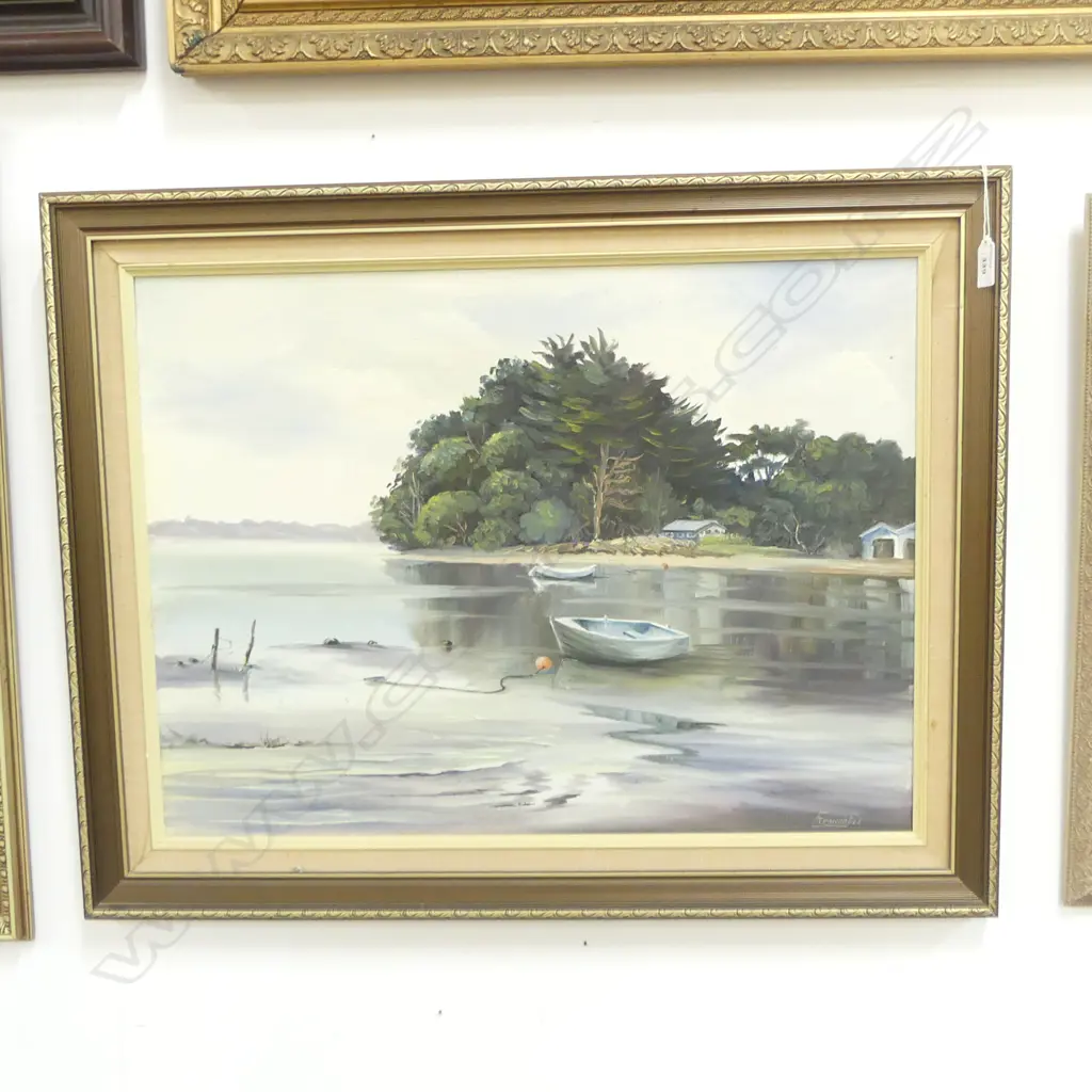 ELEANORE FILE OIL PAINTING 'BEACH NORTH AUCKLAND' signed 440 x 590mm Image 1++