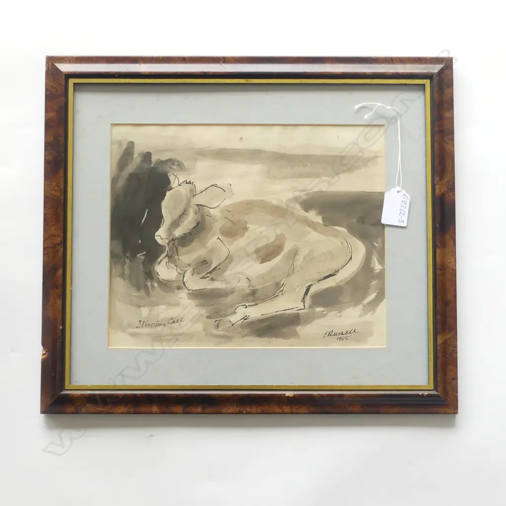 ELSA RUSELL  (Australian 1909-1997) INK SKETCH SLEEPING CALF signed 210 x 260mm Image 1++