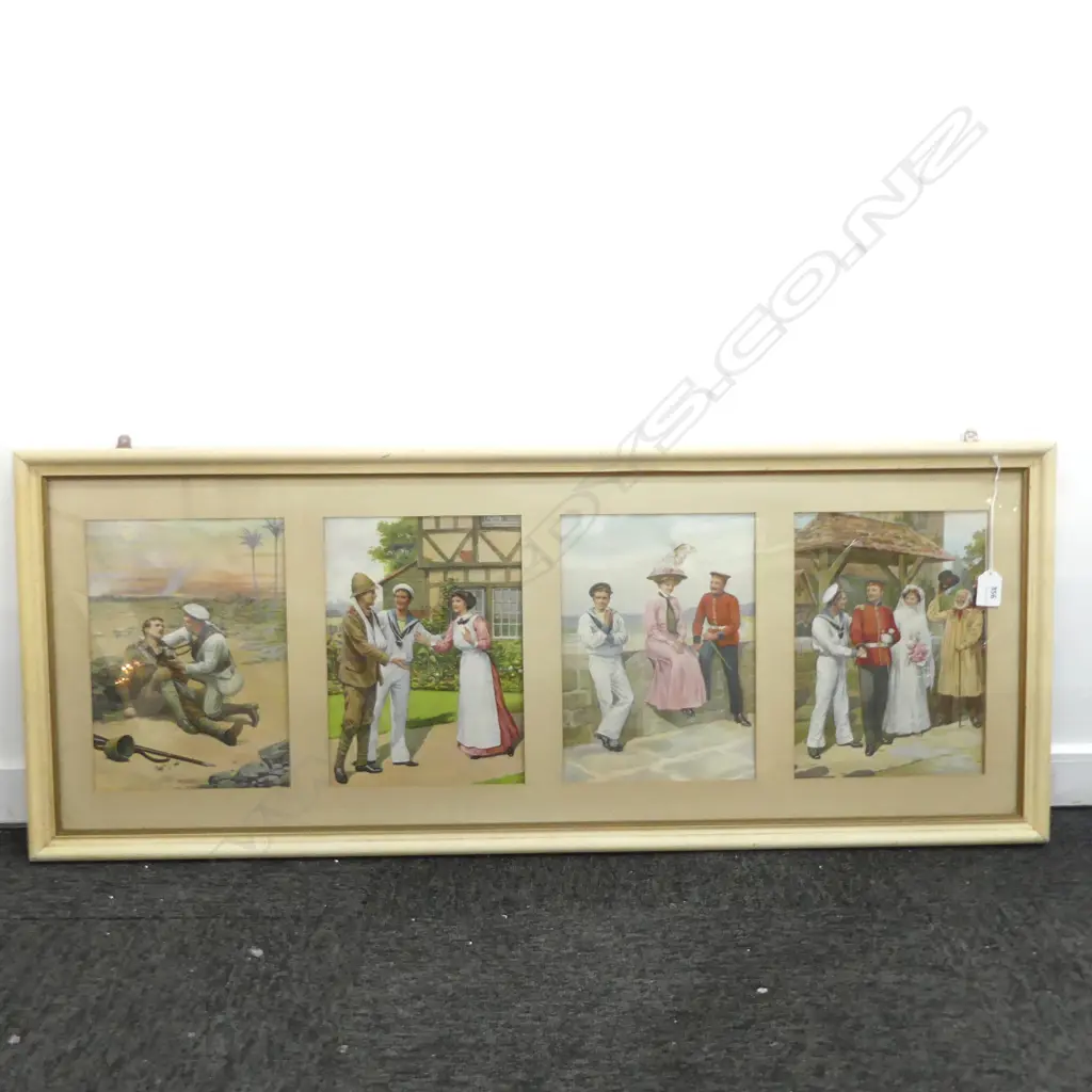 FRAMED SET OF 4 EARLY 20thC PRINTS, SOLDIER SEQUENCE 265x190mm Image 1++