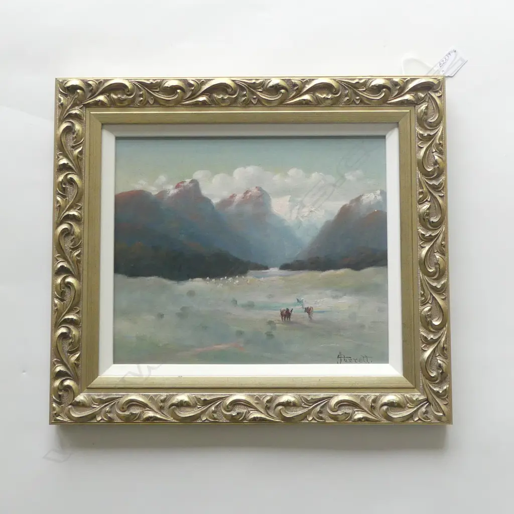 J D PERRETT, MOUNTAIN SCENE, OIL ON BOARD, SIGNED, 260 x 320mm Image 1++