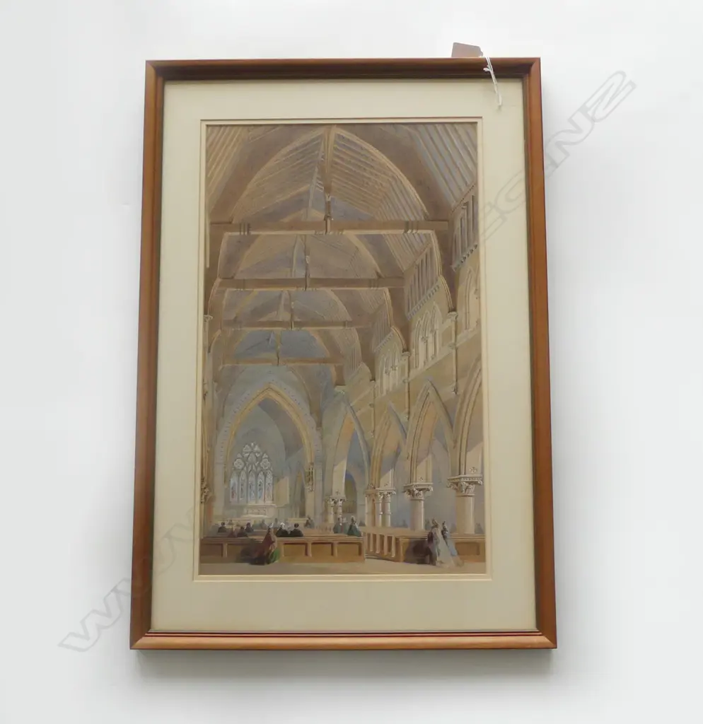 ARTIST UKNOWN, MID 19thC GOTHIC CHURCH INTERIOR, WC 480x295mm Image 1++