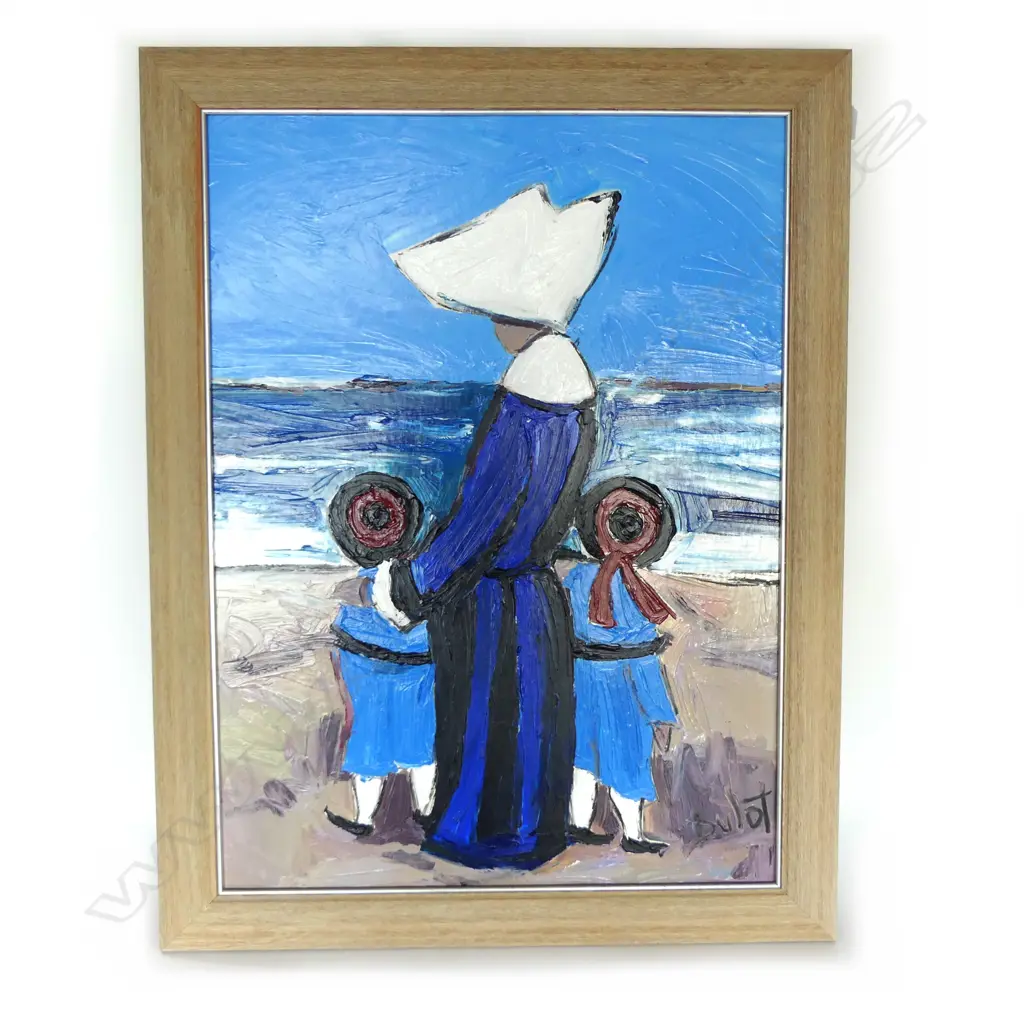 BRUNO DUTOT (b.1962) 3 FIGURES ON BEACH, OIL ON BOARD, 810x590mm... Image 1++
