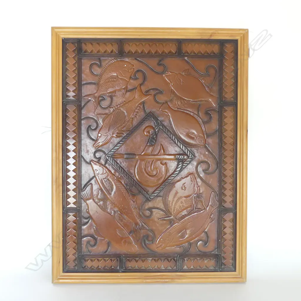 ARTIST UNKNOWN, CARVED PANEL FISH ARTWORK 790x590mm Image 1++