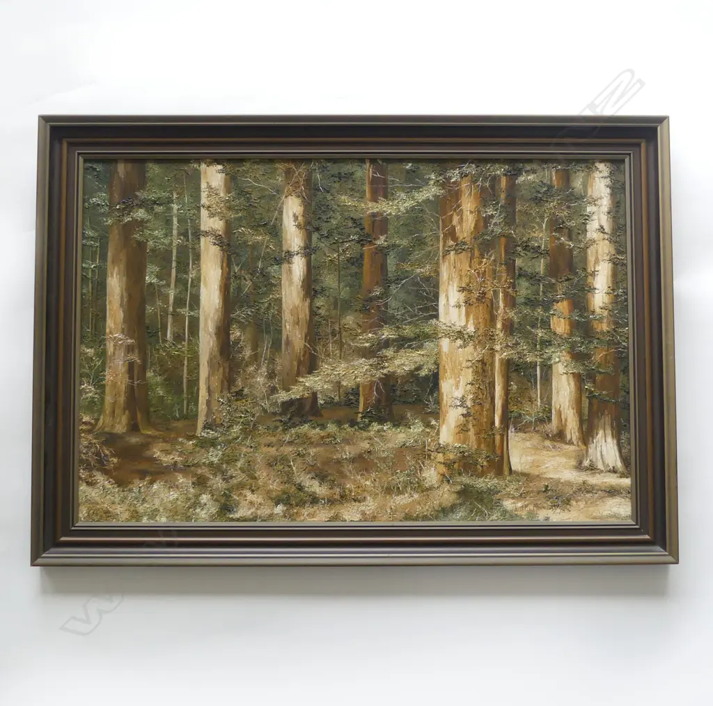 JUDITH MORETON OIL BUSH SCENE W LGE TREES signed & dated '78. 590 x 880mm Image 1++