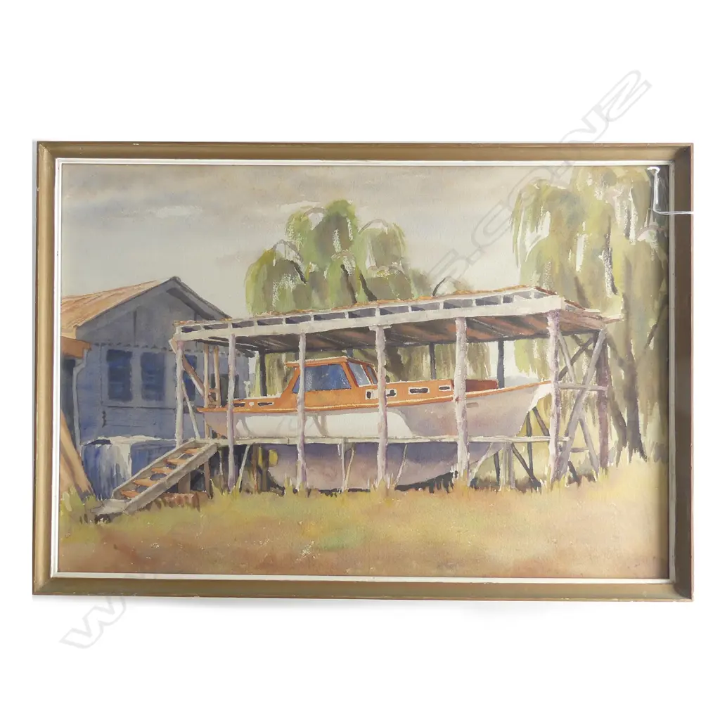KAY WALSH W/C 'BOAT BUILDING AT CAMBRIDGE' SIGNED. SIGNED & ENTITLED VERSO. 380 X 565mm Image 1++