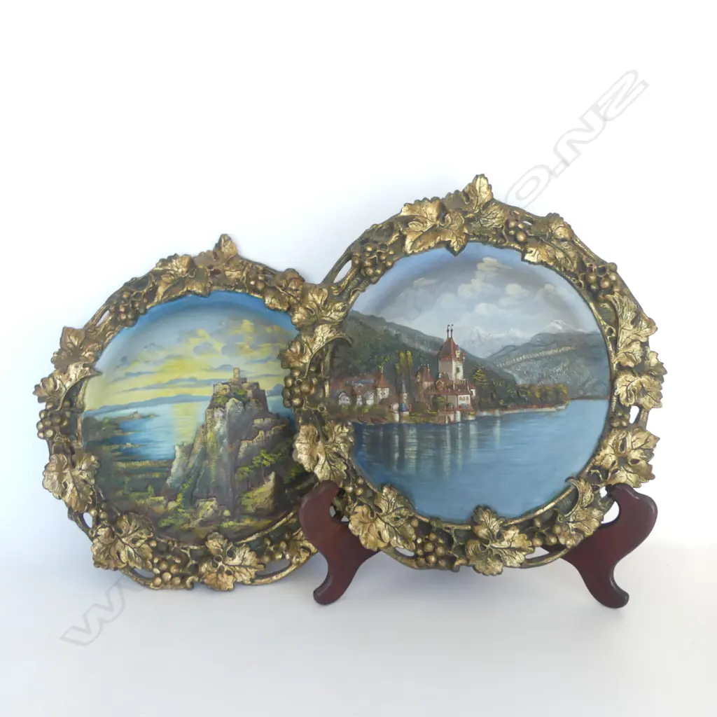 PR ANTIQUE BAVARIAN WALL PLAQUES; OBERHOFEN & HOHENTWIEL 440mm dia Image 1++