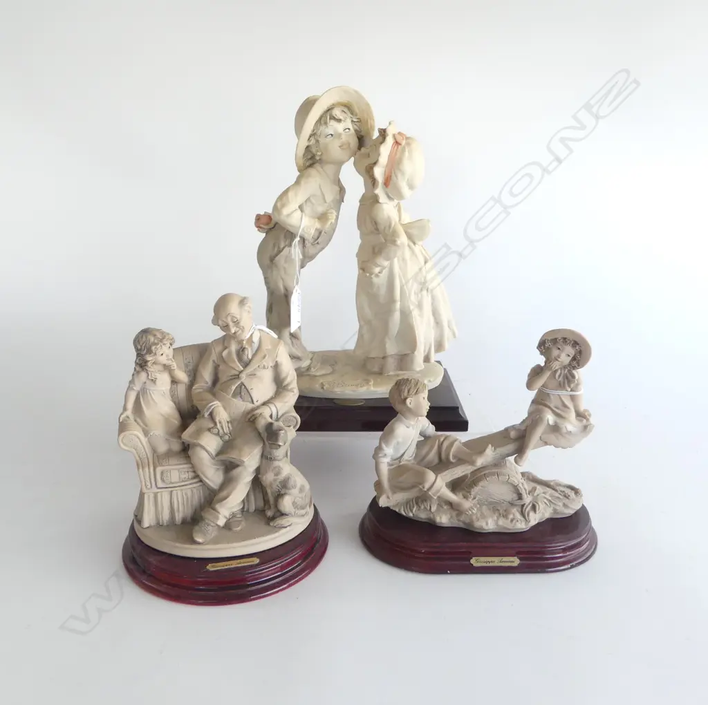 3X ITALIAN 'FLORENCE' RESIN FIGURE GROUPS: 1ST KISS + SEE SAW + GRANDAD READING Image 1++