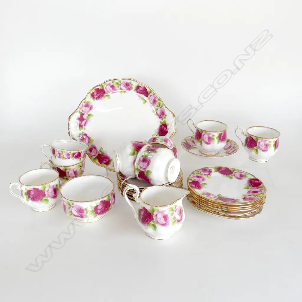 ROYAL ALBERT OLD ENGLISH ROSE TEASET, EIGHT SAUCERS TWO ROUND PLATES WITH MATCHING  CUPS CAKE PLATE SUGAR MILK & SIX PLA Image 1++