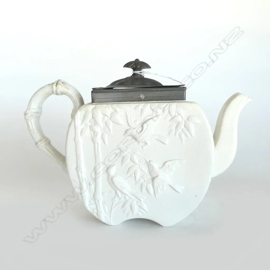 VICTORIAN  probably Copeland TEAPOT AESTHETIC ORIENTAL INFLUENCE BAMBOO & BIRDS Image 1++