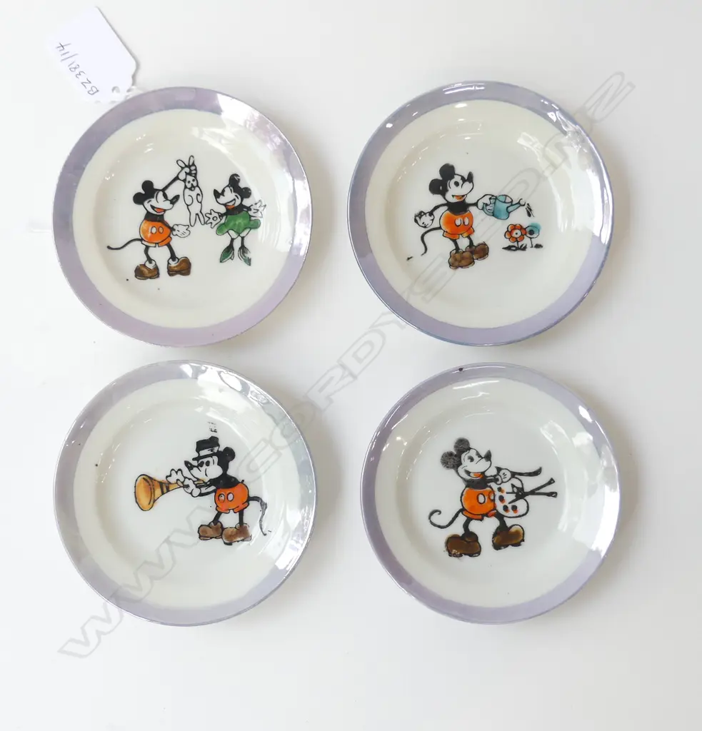 FOUR EARLY MICKEY MOUSE LUSTRE SMALL PLATES JAPAN D.95MM Image 1++