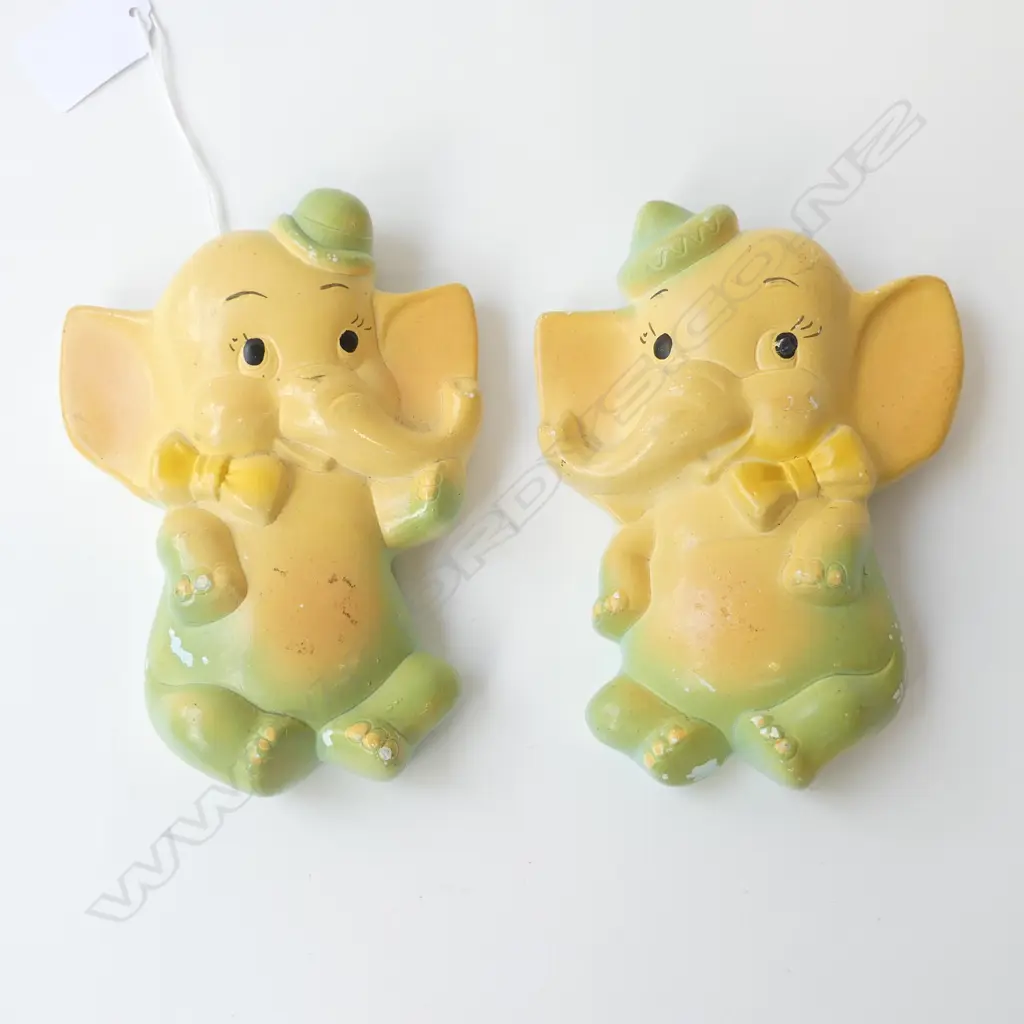 PAIR OF 1956 MILLER STUDIO INK CHALWARE ELEPHANT WALL PLAQUES H.150MM Image 1++