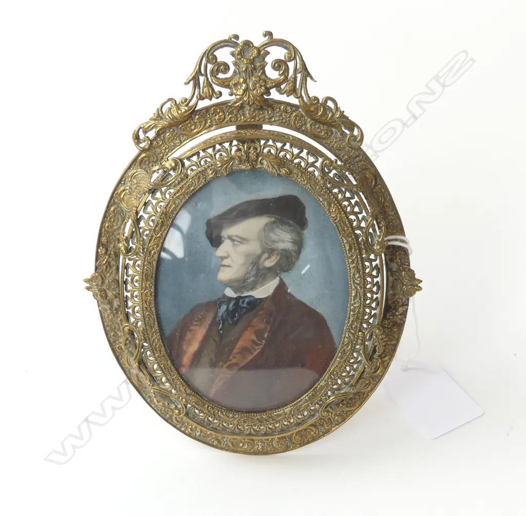 MINIATURE ON IVORY PORTRAIT RICHARD WAGNER J. STEILER IN GILT FRAME L.140MM Image 1++