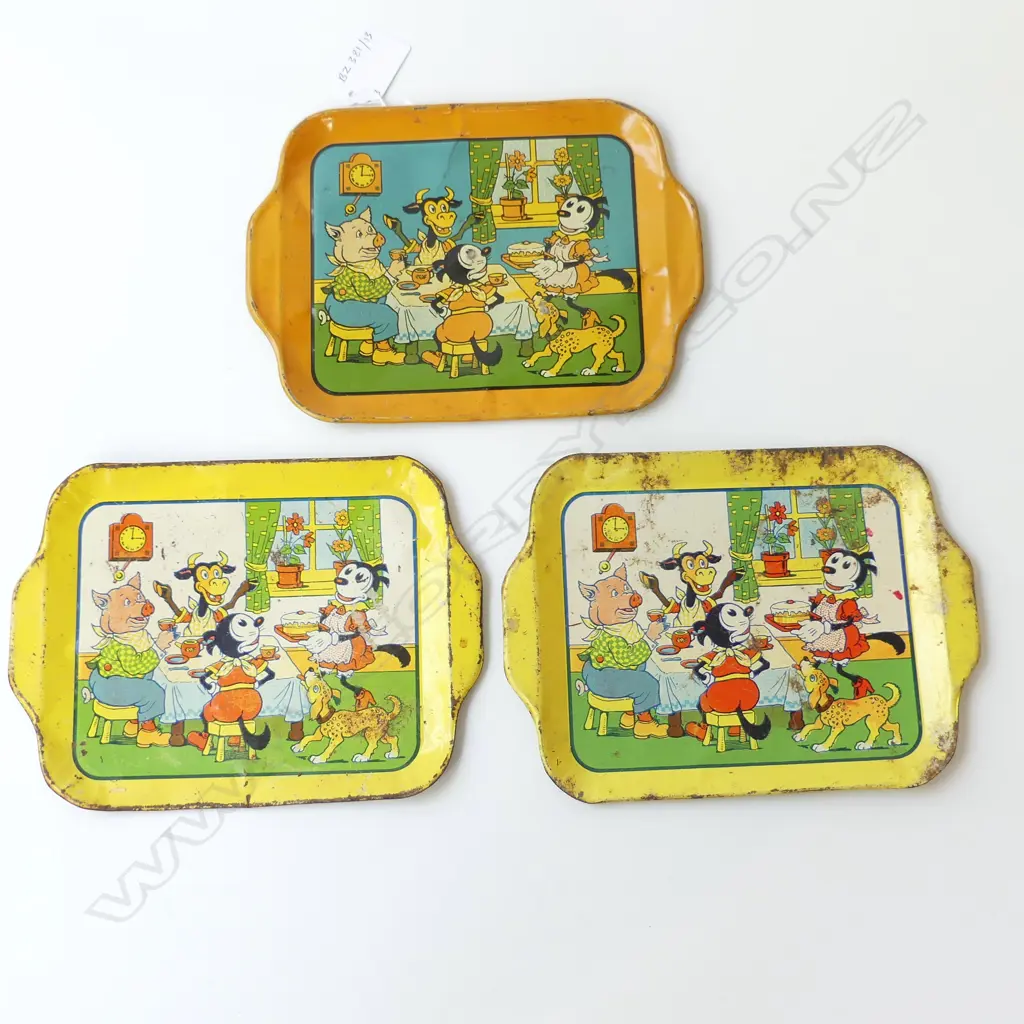 THREE EARLY MICKEY MOUSE TINPLATE TRAYS L.195CM Image 1++