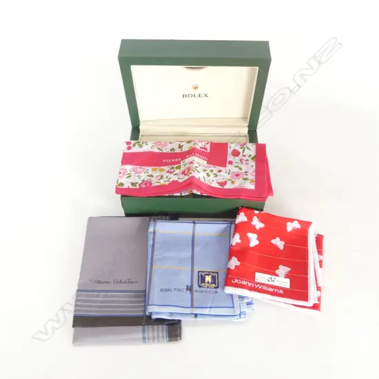 ROLEX WATCH BOX W.180mm + 4 DESIGNER HANDKERCHIEFS