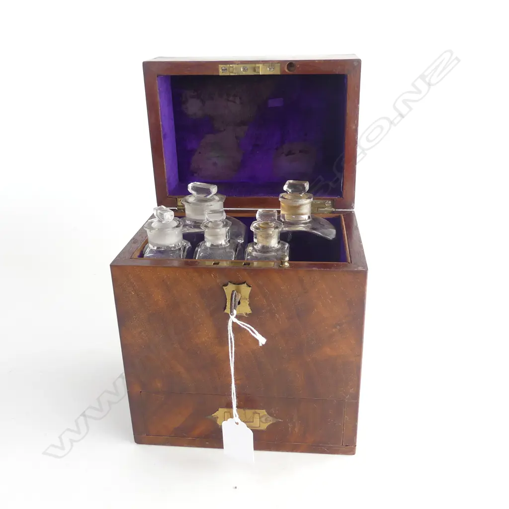 GEORGE III C.1820 SMALL MEDICAL BOX WITH 5 BOTTLES ETC  H200MM L160MM Image 1++