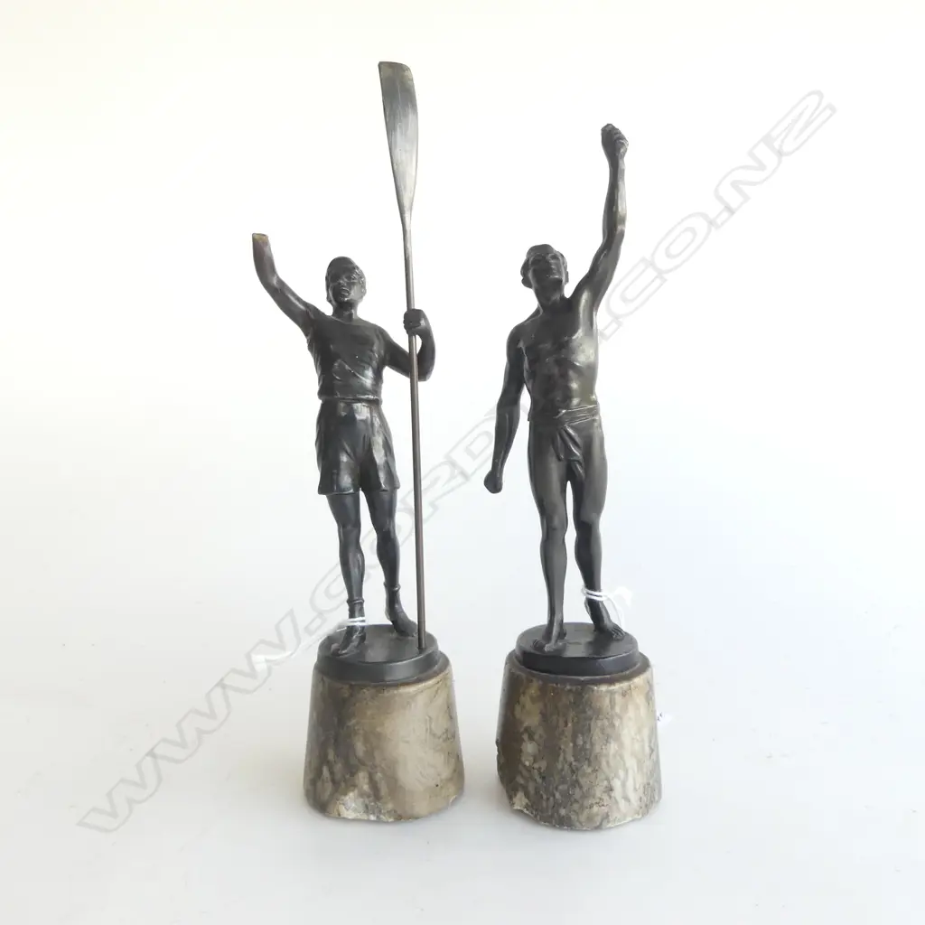 PAIR 1920S BRONZE FINISHED SPELTER SPORTSMAN FIGS, ROWER H.230 (DAMAGED) & OTHER WOULD HAVE BEEN HOLDING? H.21O Image 1++