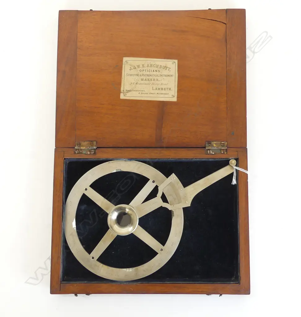Stanley White Vintage Metal 360º Protractor In Mahog Case Labelled J & W. E Archbutt Image 1++