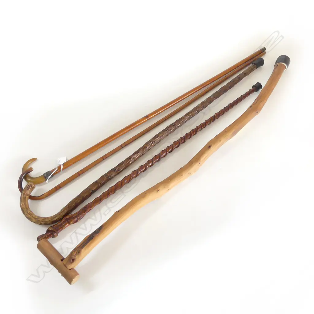 5 WOODEN WALKING STICKS 1 w. STG BAND L.970mm Image 1++