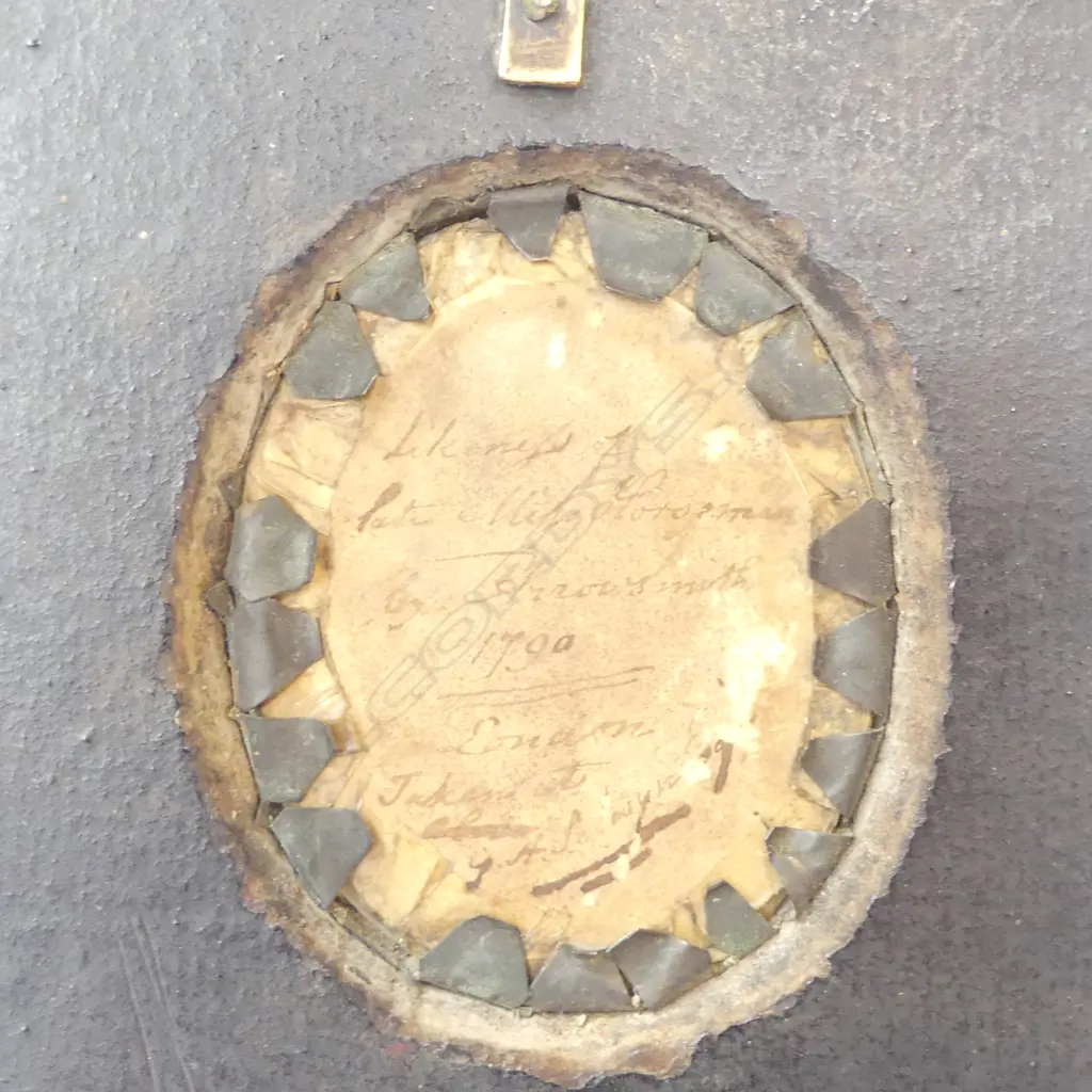18THC PORTRAIT MINIATURE, ' LIKENESS PETER… BY … 1790' ON REVERSE, OF WOMAN, ACORN FINIAL , SOME DAMAGE. 125X100mm Image 1++