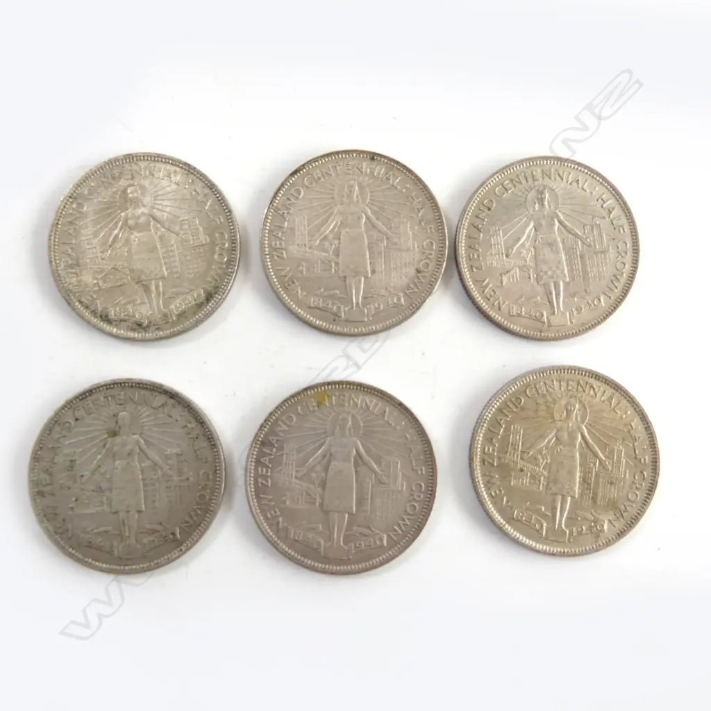 6 NZ 1940 CENTENIAL HALF CROWNS Image 1++