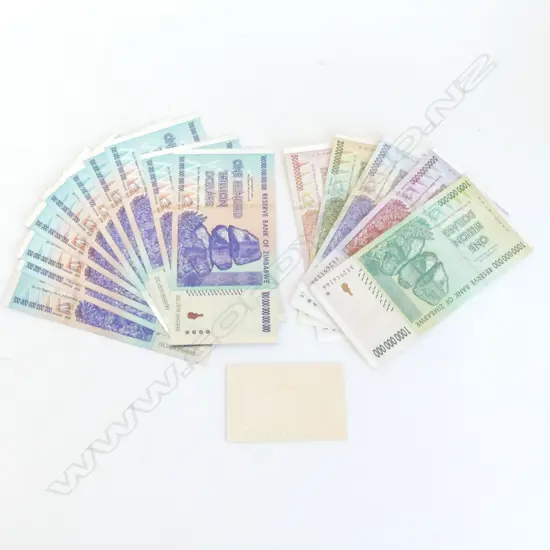 15 ASST. ZIMBABWEAN BANK NOTES + 'SILVER' BANKNOTE