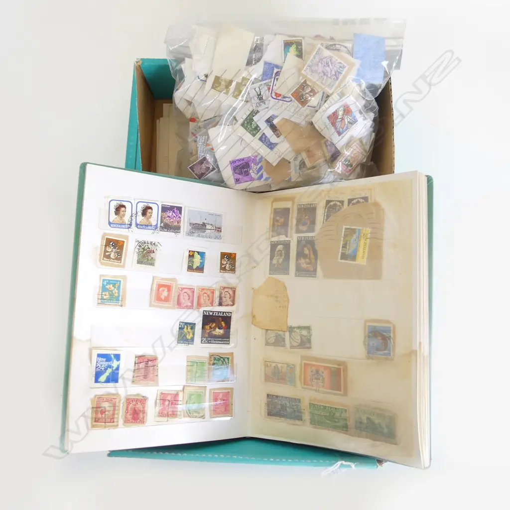 BOX LOT MIXED STAMPS WORLD ETC INCLUDES STAMP ALBUM Image 1++