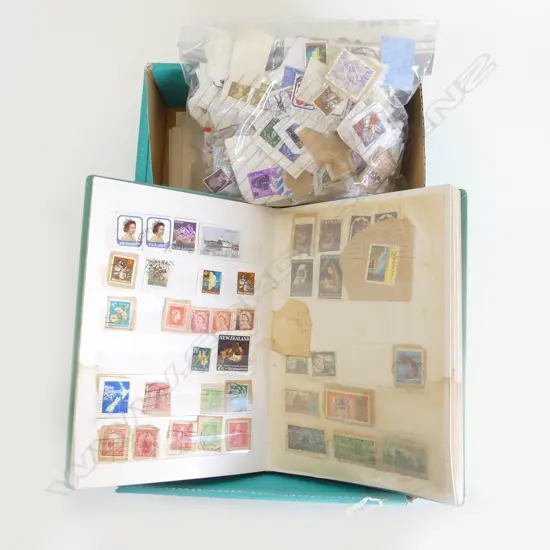 BOX LOT MIXED STAMPS WORLD ETC INCLUDES STAMP ALBUM