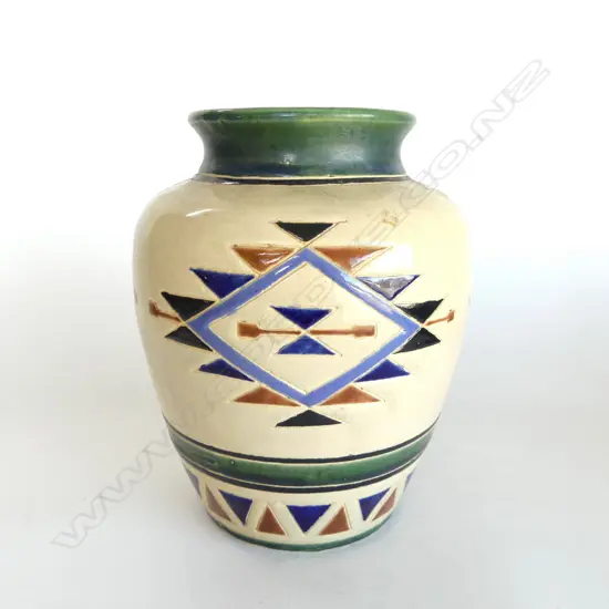 POTTERY VASE AZTEC TYPE DESIGNS H.240mm