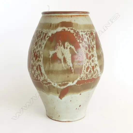 PETER STICHBURY VASE, WAX RESIST DECORATION, DUCK EGG SPOTTED GREY UNDERGLAZE, IMPRESSED MARK -  H.245mm