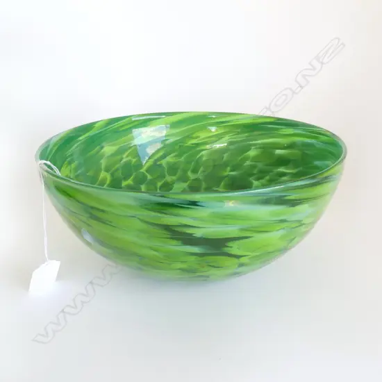 GARY NASH GREEN ART GLASS BOWL 255mm dia SIGNED & DATED '08