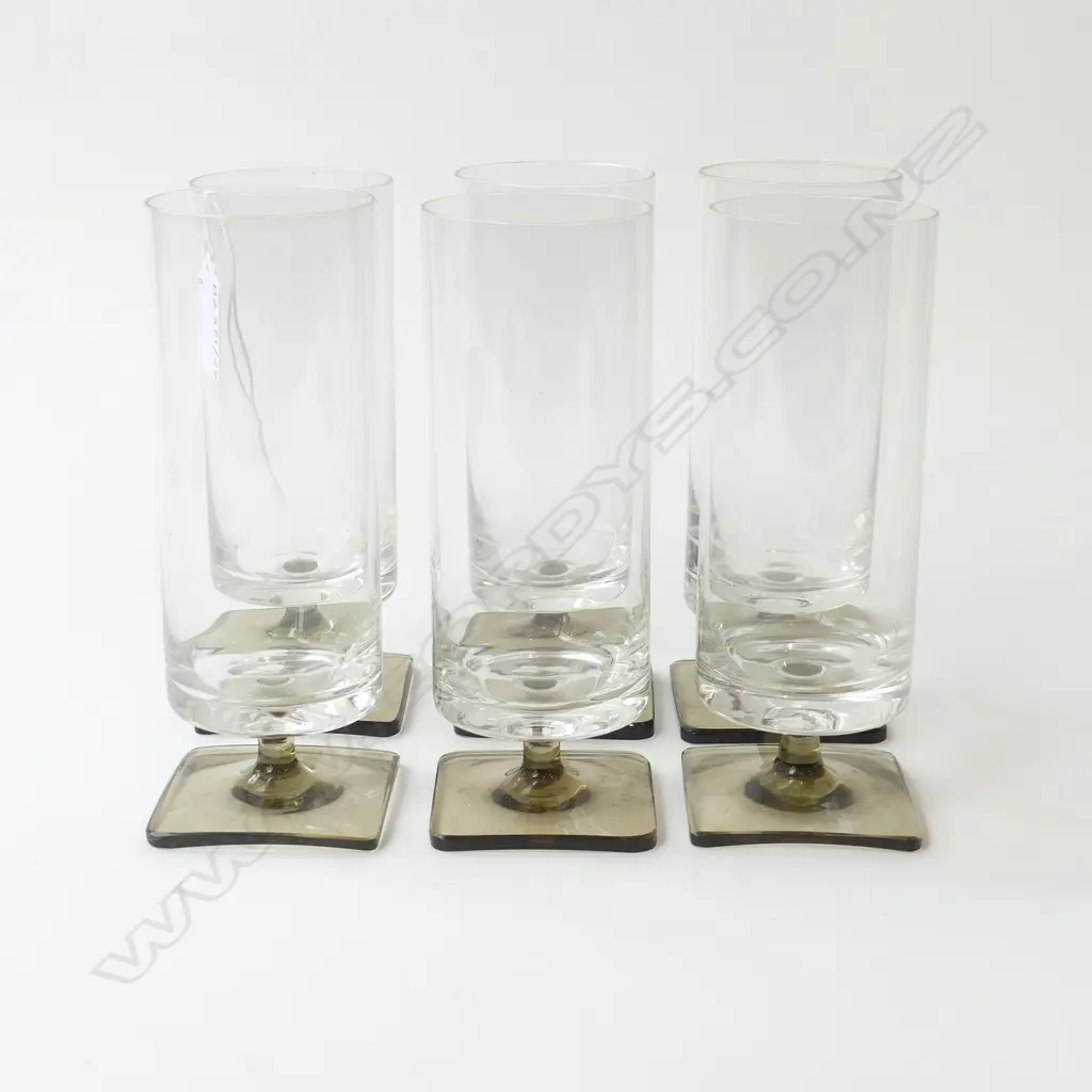 SET OF 6 TALL ROSENTHAL STUDIO LINE CRYSTAL GLASSES WITH SQUARE FOOT H. 165MM Image 1++