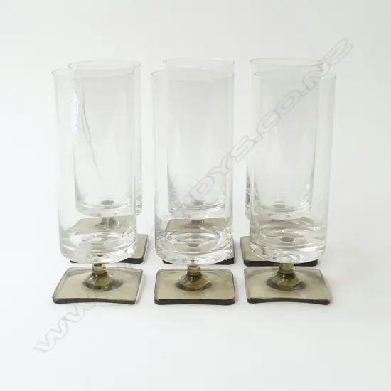 SET OF 6 TALL ROSENTHAL STUDIO LINE CRYSTAL GLASSES WITH SQUARE FOOT H. 165MM