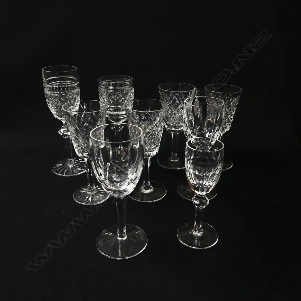 NINE WATERFORD IRISH CUT CRYSTAL GLASSES IN VARIOUS PATTERNS H.105MM – 160MM Image 1++